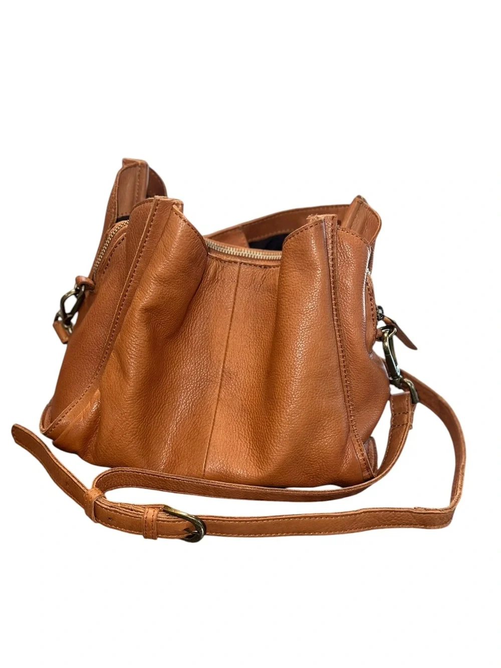 Vilenca Holland Genuine Leather Cognac Crossbody Shoulder Bag Adjustable Strap